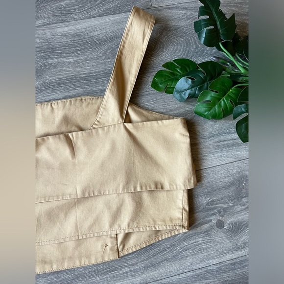 Anthropologie Eva Franco khakiTrench Buttoned Blouse with Straps Petite crop 20W - Picture 10 of 12